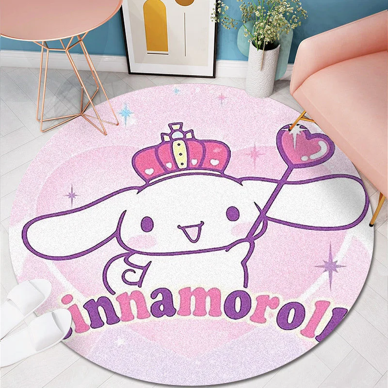thumbnail image 2 of Sanrio-alfombra Cinnamoroll para decoración de habitación, alfombra redonda con bonitos dibujos, terciopelo de cristal, decoración para sala de estar y dormitorio infantil, 2 of 5