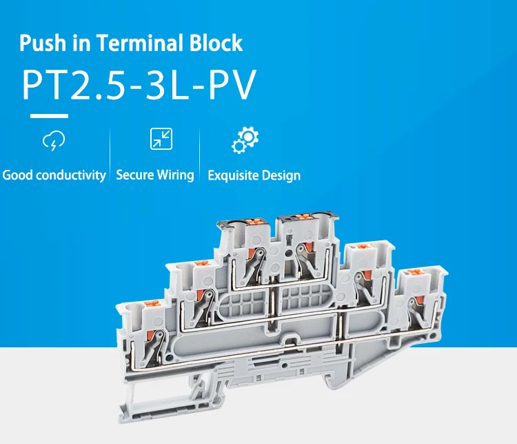Rail Terminal Block, Terminais de 3 níveis,