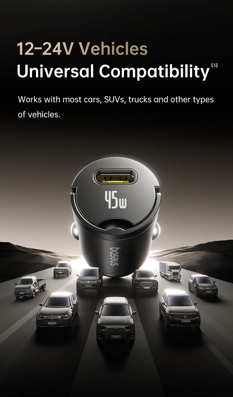 45W Mini Car Charger QC PD PPS UFCS Fast Charging 12-24V Lighter Car USB-C Type