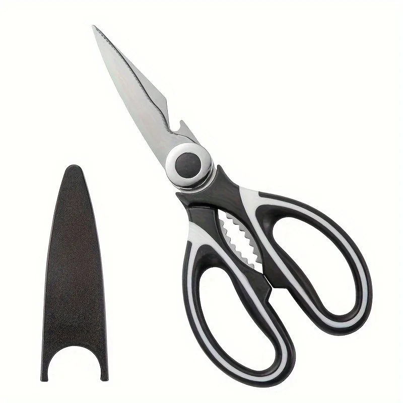 Stainless Steel Multifunctional Kitchen Scissors Household Fish Scissors Meat Scissors Safety Utility with Protective Sheath