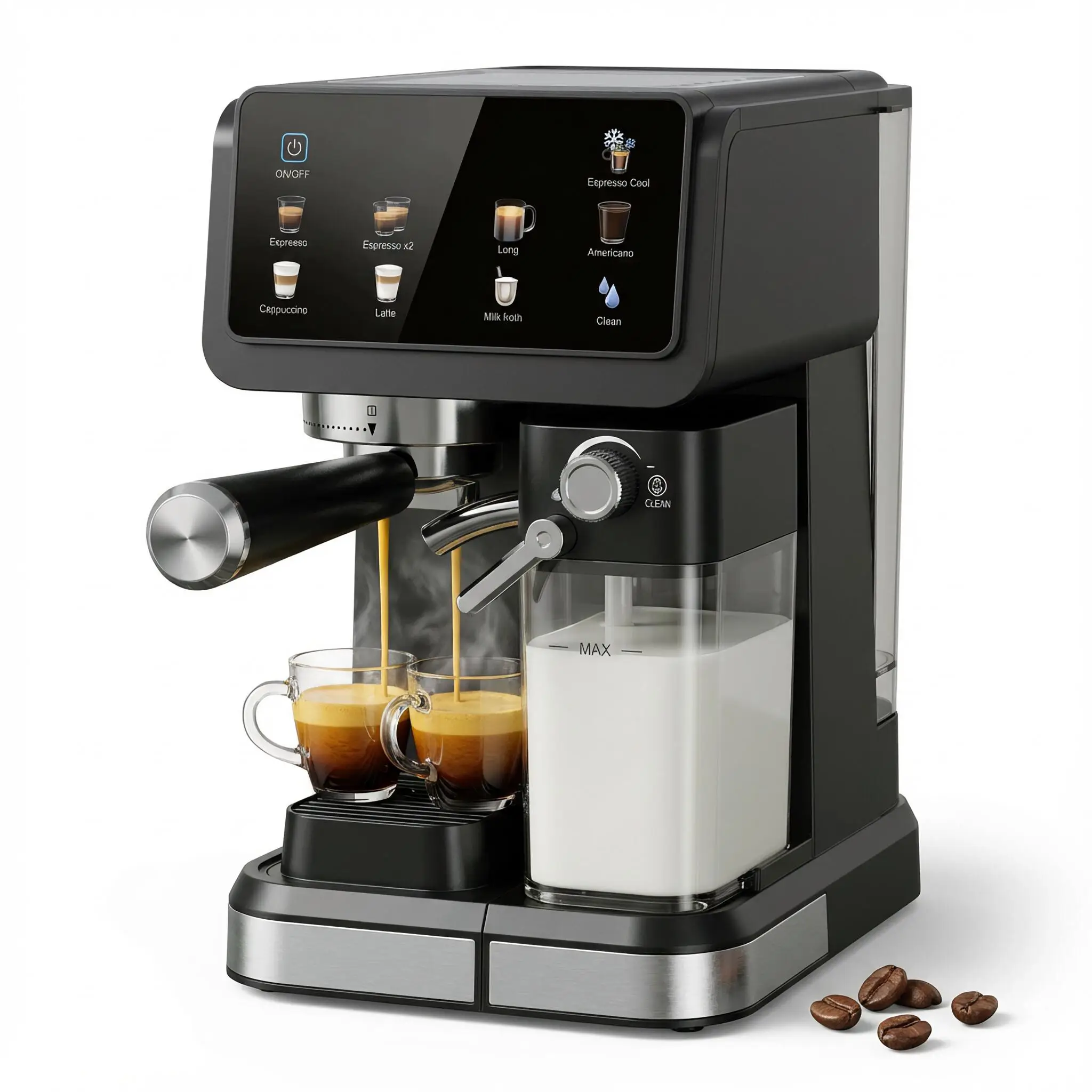 Automatyczny ekspres do kawy espresso 20 barów spieniacz do mleka ekran dotykowy ekspres do kawy latte cappuccino z wstępnym zaparzaniem 6 trybów