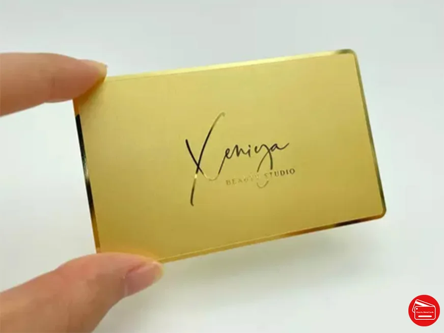 Free design bulk custom mirror gold metal card etching name metal business card