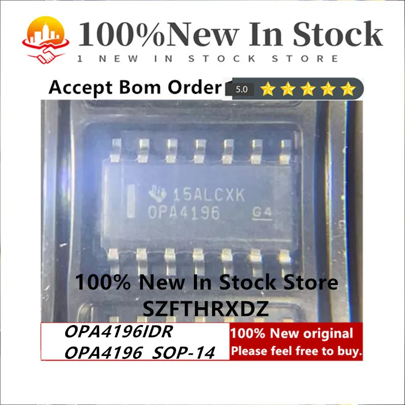 

100% NEW ORIGINAL OPA4196IDR SOP14 OPA4196 Op Amp Quad Low Offset Voltage Amplifier R-R I/O ±18V/36V 14-Pin