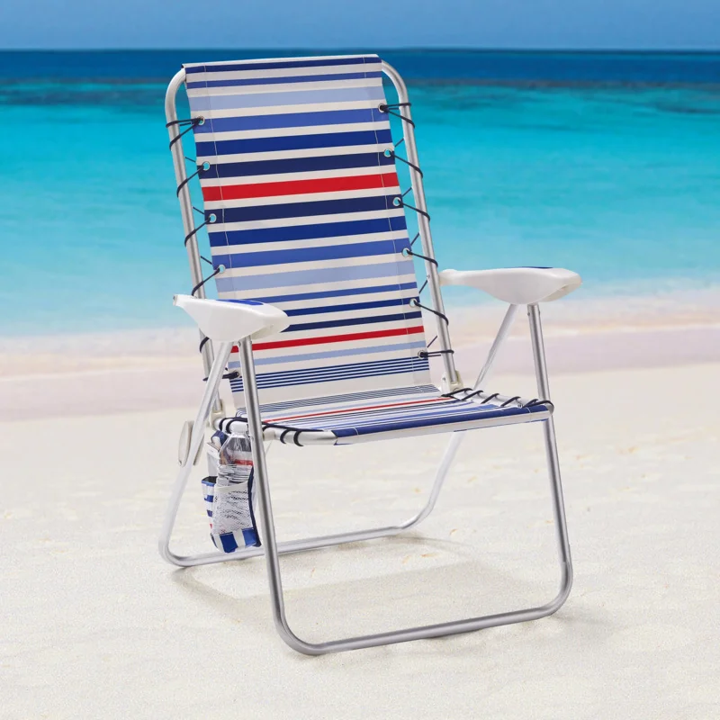 

Mainstays Reclining Aluminum Bungee Beach Chair, Red White & Blue Stripe