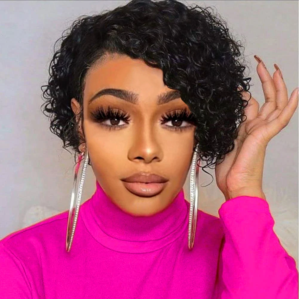 

SSH Short Kinky Curly Human Hair Wig Afro Short Wigs Pixie Cut Wig Human Hair Natural Brazilian Hair Wigs For Women