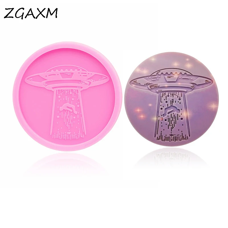 

LM 776-DIY shiny Spaceship abduction Alien keychain Resin Polymer Clay crafts silicone mold coaster cake fondant silicone mold