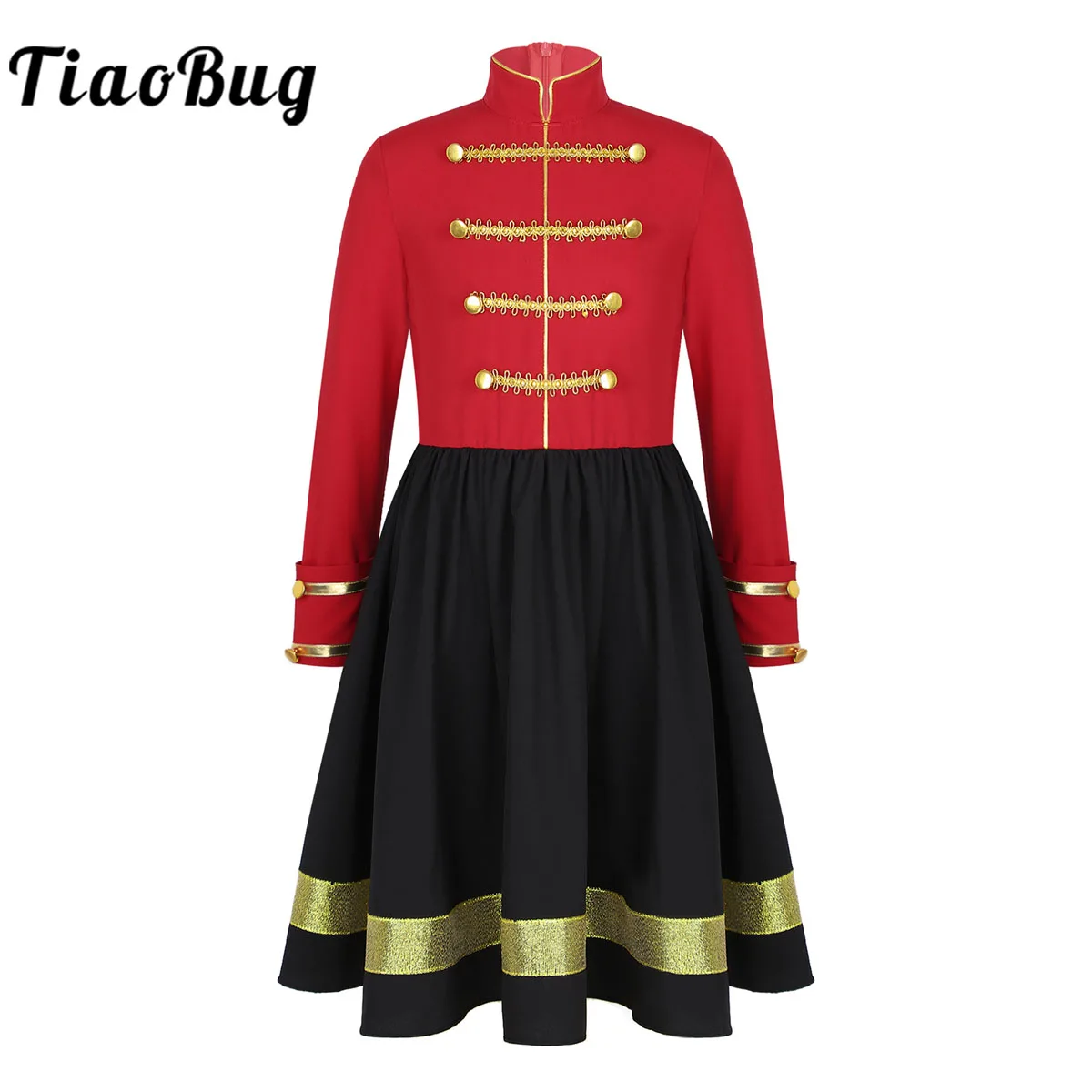

Kids Girls Circus Ringmaster Costumes Long Sleeve Stand Collar Button Decorated Swing Dress Showman Cosplay Clothes Dancewear