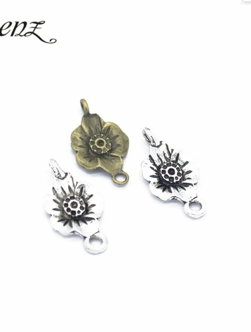 70pcs Charms Double hanging flower connector Pendant Bright Zinc Alloy Fit Bracelet Necklace DIY Metal Jewelry 22*12mm F0335