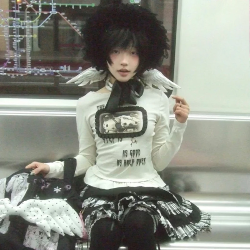 Karrram Japanese Y2k Anime Print T-shirt Trashy 2000s Style Long