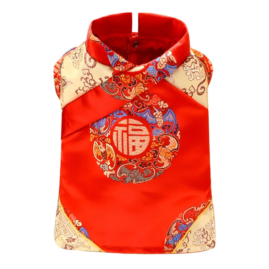 

Новогодний костюм для собаки чонсам, китайская праздничная одежда для собаки на весну, костюм Тан, одежда для Йорка, пуделя, Бишон, шнауцера, одежда для маленьких домашних животных