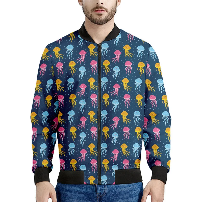 thumbnail image 1 of Chaquetas con estampado 3D de medusas y animales bonitos para hombres y mujeres, sudadera con cremallera, ropa de calle, abrigo holgado, chaqueta bomber de manga larga con cremallera, 1 of 4
