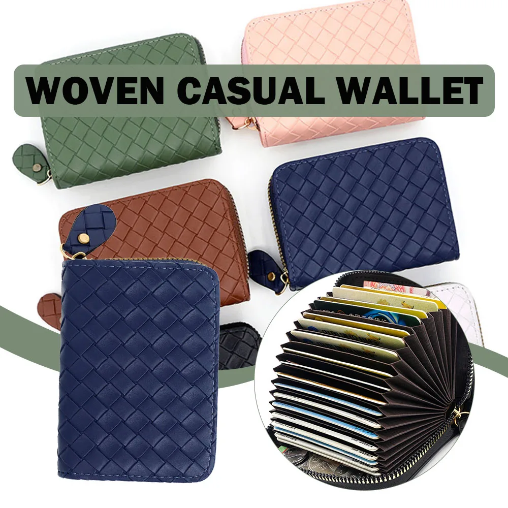 Fashion Woven Organ Card Holder With Zipper Portable Ultra-thin Card Sleeve Business Multi-functional Card Bag For Travel Work