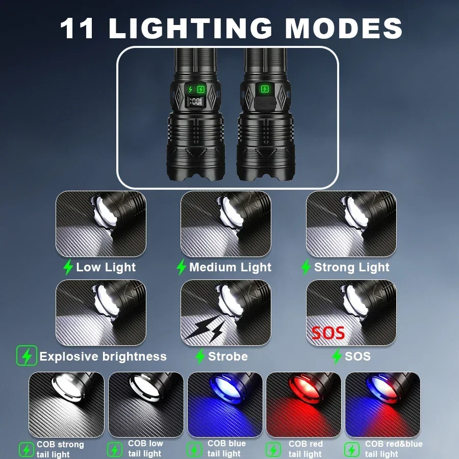 Description Picture 4 of itemHigh Power White Laser Flashlight Super Bright LED Spotlight Long Range Torch Zoom Emergency Outdoor With Battery Indicator