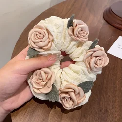 Chic French Floral Oversized Hair Scrunchies - Elegant High Elastic Hair Accessory (Pink - 13CM)