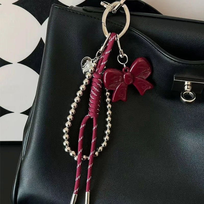 Cute Charm Bag Pendant Heart Angra Red Heart Bag Decor Bow Plush Weaving Rope DIY Bag Hanging Decoration Keychain Phone Ornament