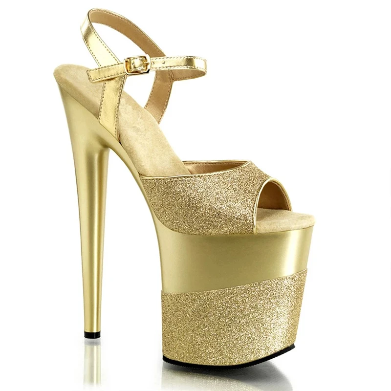 

Glitter Crystal Thin Heels Bling Clear Sandals 8 Inches Party Cross Dressing 20CM Sexy Fetish Props Novelty Pole Dancing Shoes