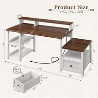 Computer Desk with Drawers Cabinet, Office Desk with Power Outlets, Home Office Desks with Shelves Monitor Stand, Farmhouse 2