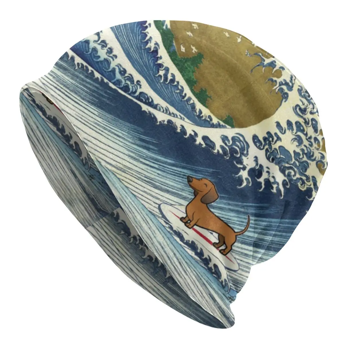 Cute Bassotto Weiner Dog Surfing Bonnet Homme Cool Knitting Hat Per Uomo Donna Autunno Inverno Warm Puppy Wave Berretti Caps