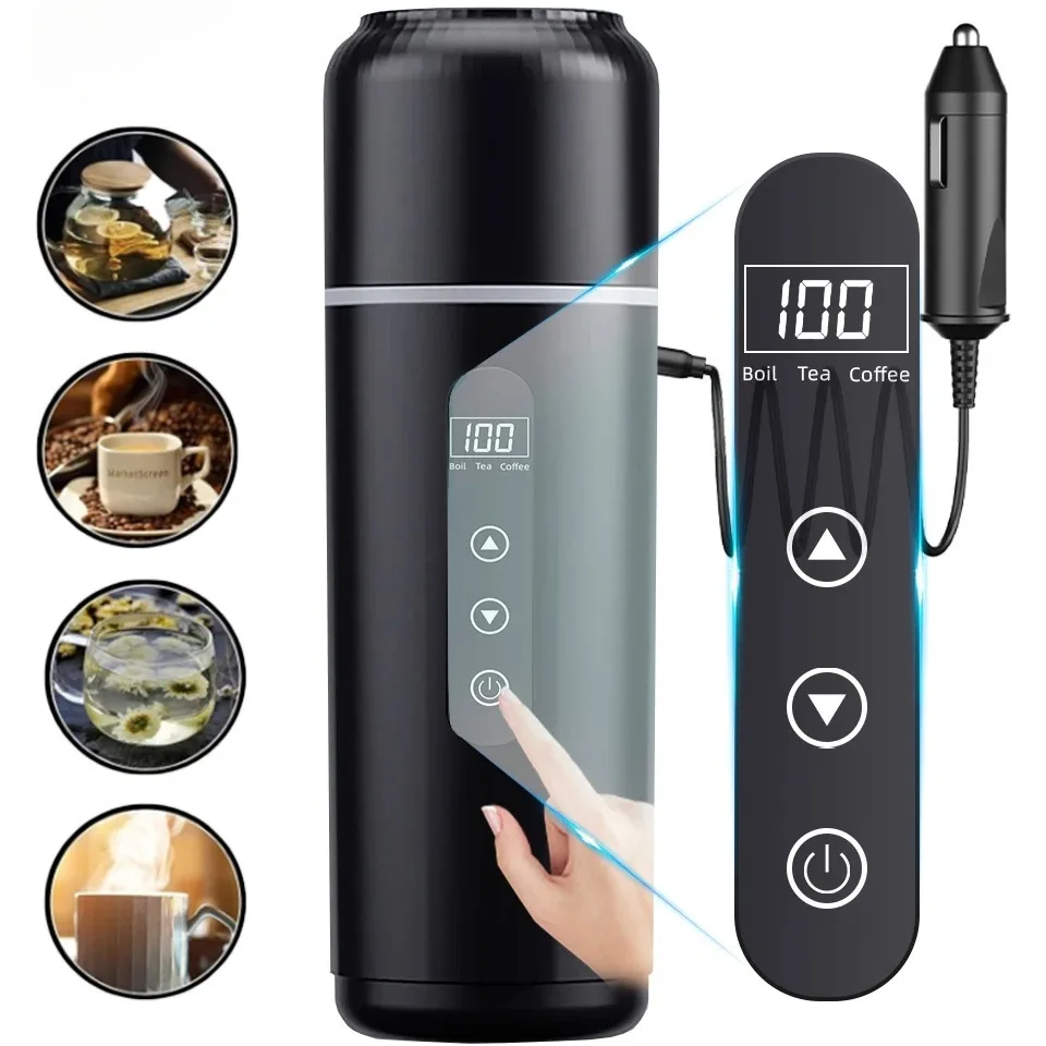 Bouilloire électrique Portable de 500ml, tasse chauffante pour voiture, écran tactile 12V/24V, réglage Intelligent de la température, bouilloire thermique de voyage 1