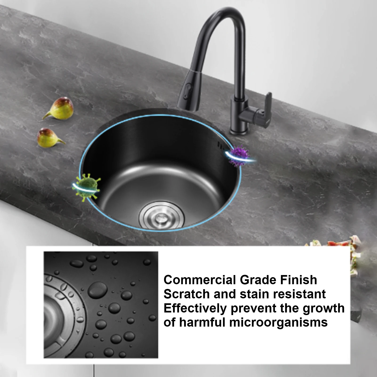 Stainless Steel Round Sink Kitchen Mini Single Bowl Grey Basin with Drain Fitting 30cm Diameter Home Decor Kitchen Accessories ﻿