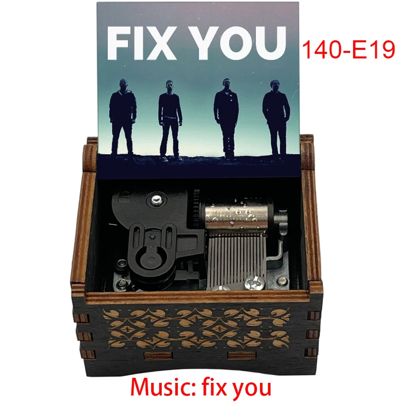 Music Box Fix You 18 Note Wind Up Mechanical Wooden for Band Fans Friends Birthday Home Office Christmas, music box