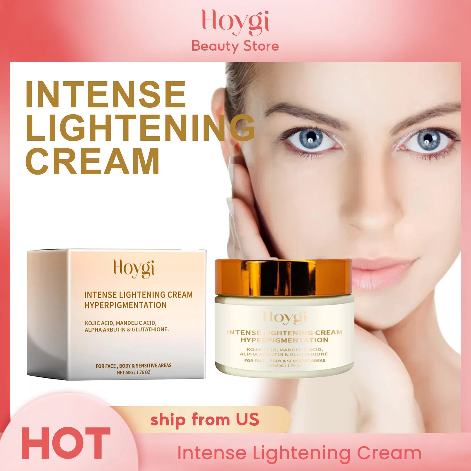 Hoygi Intense Lightening Cream - Hydrating Firming Radiance for Face Body  Sensitive Areas
