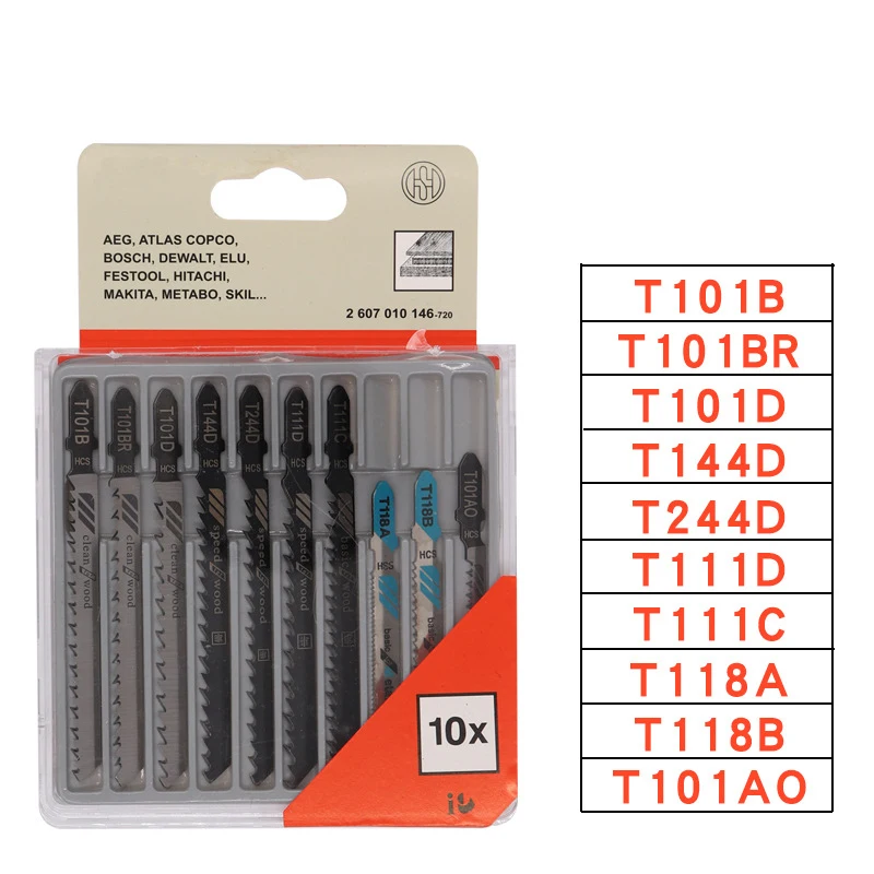10pcs Jig Saw Blade Set T-shank Jigsaw Blade Wood Thin Metal Cutting Tool for DEWALT/Bosch/Hitachi/Makita/Milwaukee/Metabo