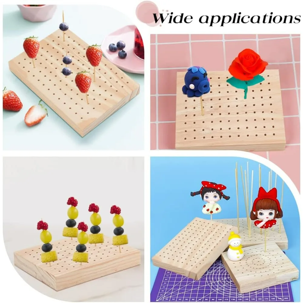 Oak Wooden Food Skewer Holder Food Display Board Clay Figurines Display Trays Rectriangle Pick Stand Craft 117 Holes food display stand