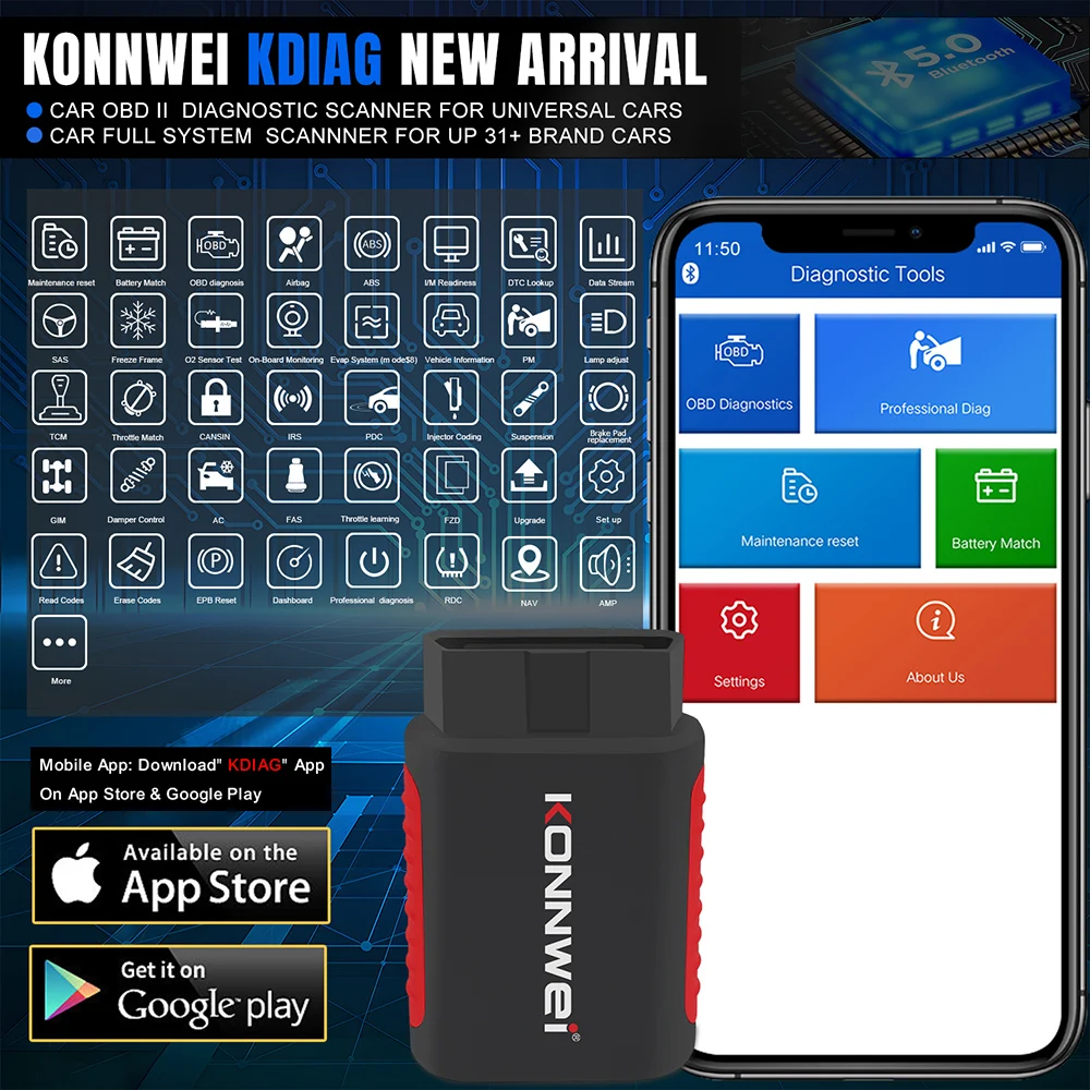 KONNWEI KDIAG MINI 2023 Full System Auto Scanner Reset SAS EPB Service ECU Programmer OBD OBD2 Car Diagnostic Tool pk Thinkdiag 2