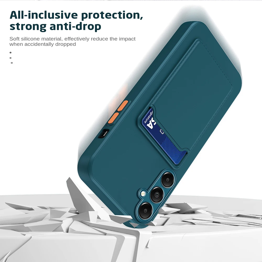 Colorful Card Holder Silicone Back Cover - Shockproof Case for Samsung Galaxy S24 FE