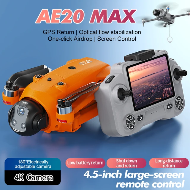 New AE20 MAX GPS Drone Professional 4K Camera 5G FPV Brushless Airdrop Avoiding Obstacle Screen Control Foldable Quadcopter Toys