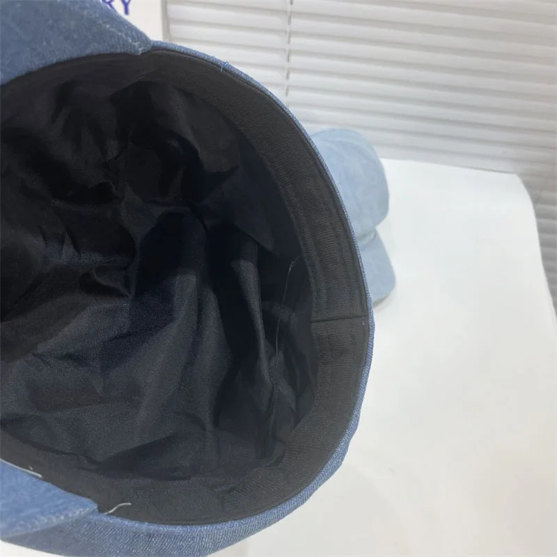Achteckige Kappen Frauen Hüte Vintage Baskenmütze Einfarbig Denim Tuch Casual Weibliche Zeitungsjunge Mütze Gute Qualität Maler Kappe Neue – Detail 2
