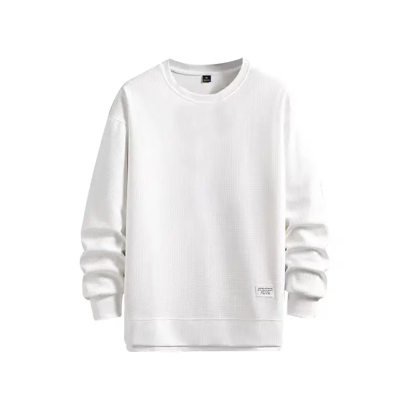 Spring and Autumn New Men's Fashion Solid Color Waffle Sweatshirt Round Neck Long Sleeve Casual Sports Hoodie Street Wear