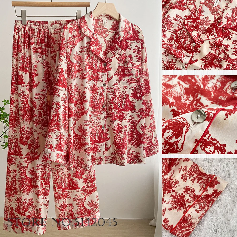 Body Girl Red Boho Print Linen Pajama Set – Vibrant & Stylish Women’s Nightwear main image 1