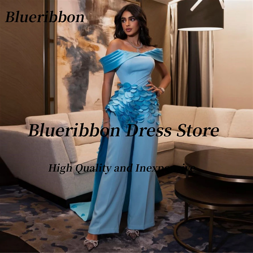

Женский комбинезон с открытыми плечами Blueribbon, вечернее платье с бусинами и 3d-аппликацией, платье на молнии и спине для выпускного вечера
