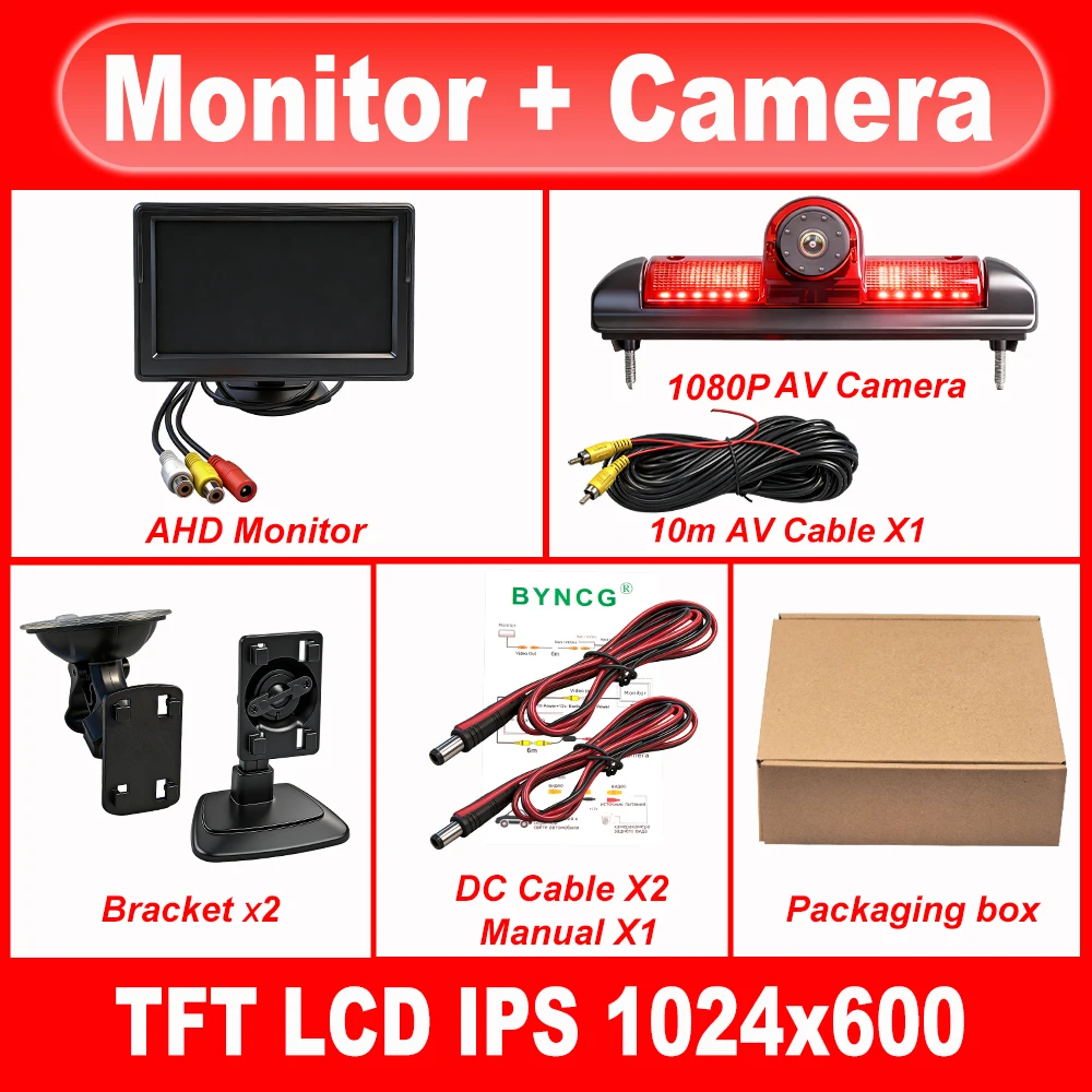 Monitor per auto da 5 pollici AHD TFT 1080P con telecamera di retromarcia integrata nella luce freno per Ducato, Ram ProMaster, Peugeot Boxer, Citroen Jumper