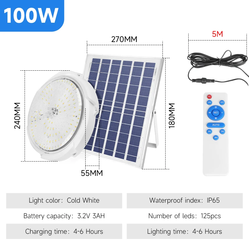 Luz de techo exterior con Panel Solar, luces de Control remoto, potente  lámpara Solar para sala