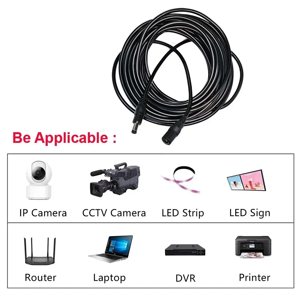 Power Adapter 10M/ 5M 5.5mm*2.1mm DC Connector Extension Cord Jack Lead Cable DC Female Male External Plug