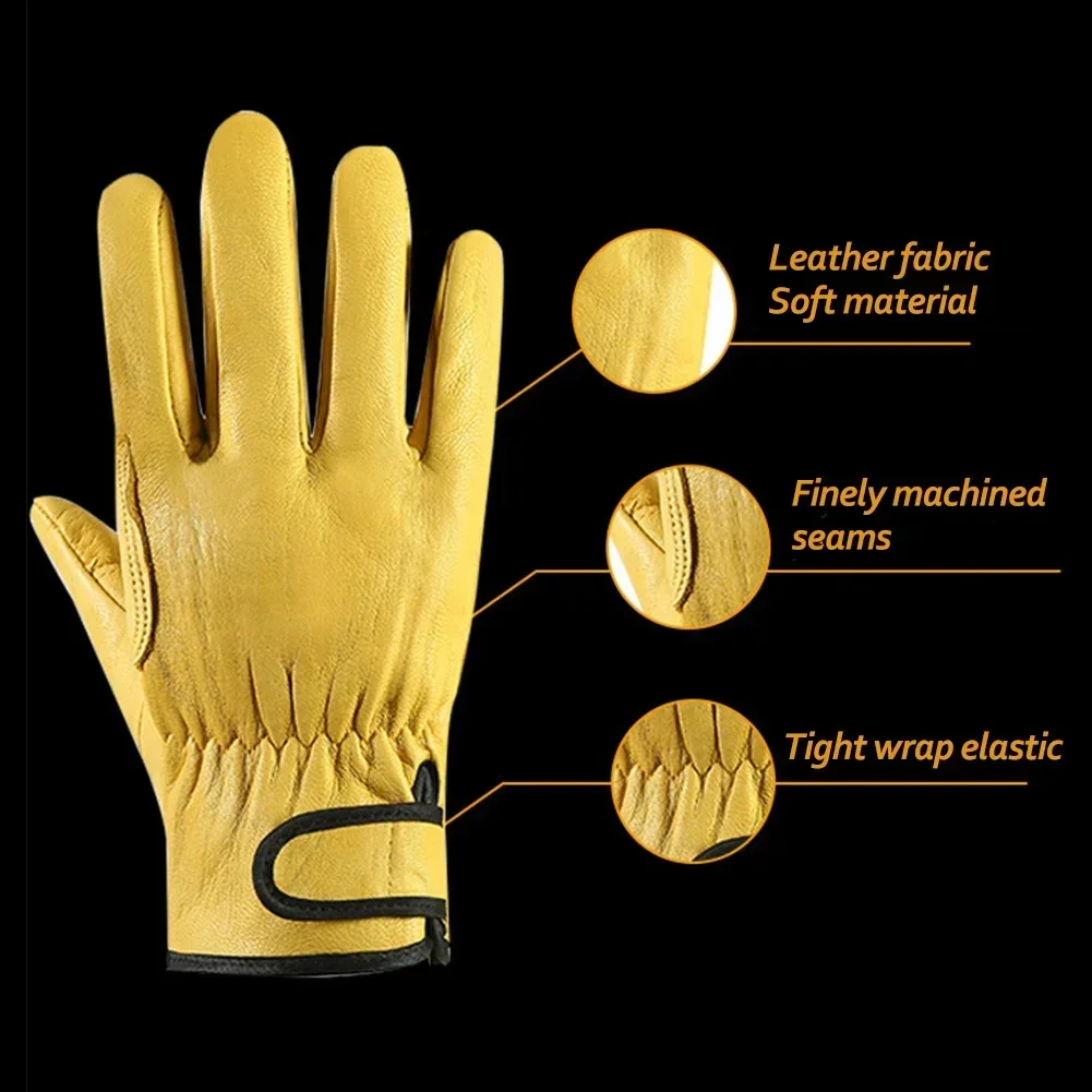 Work Gloves Sheepskin Leather Workers Work Welding Safety Protection Garden Sports Motorcycle Driver Wear-resistant Gloves