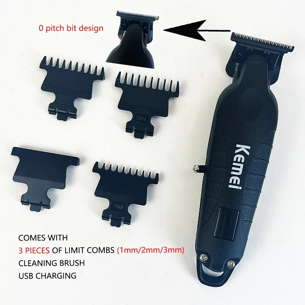 KM2293 Professional Barber Hair Trimmer Zero Gapped Cordless Rechargeable Men Clippers Detailer Finish Hair Cutting Machine ﻿ 3