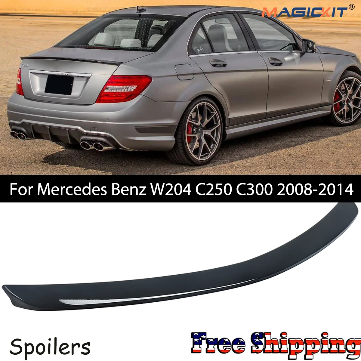 

Спойлер на багажник MAGICKIT для Mercedes Benz W204 C250 C300 2008-2014 AMG, блестящий черный автомобильный аксессуар, задний спойлер