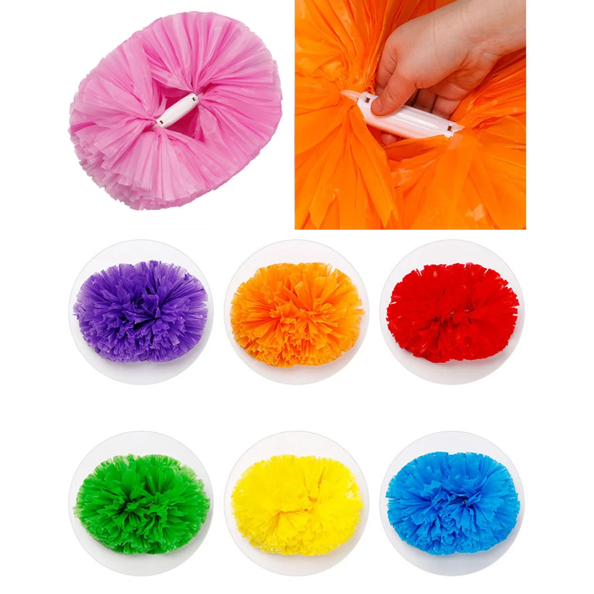 1Pc Handle Competition Flower Dance Party Decorator Pom Poms Cheerleading Cheering Ball Match Vocal Dance Party Concert Decorat