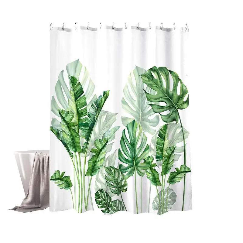 

Красивая занавеска для душа с узором в виде листьев, Frabic, водонепроницаемая занавеска для ванной из полиэстера с крючком и защитой от плесени, водонепроницаемая занавеска для ванной