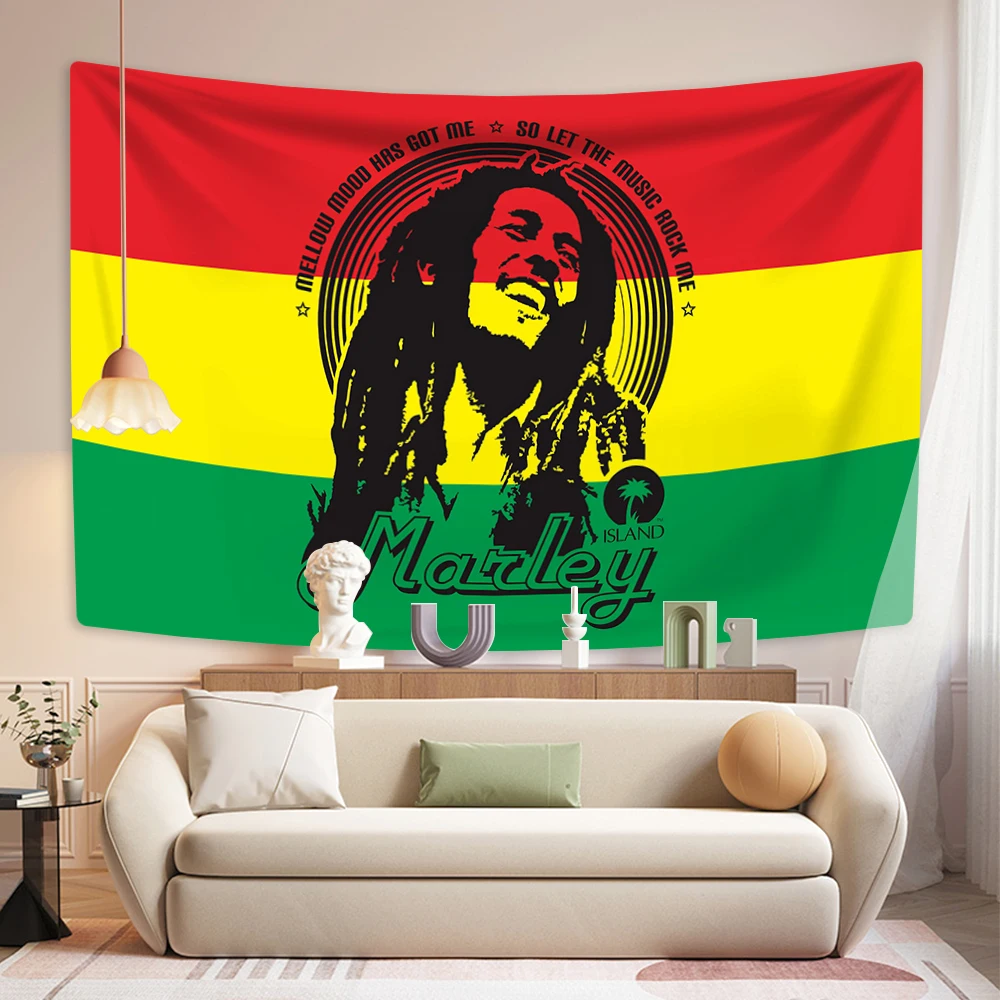 Reggae Music Singer Tapestry Bob Marley Printed Home Decor Aesthetics Wall Hanging Bedroom Background Dorm Decoration