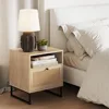 Rattan Wood End Side Accent Table Nightstand with Storage 1