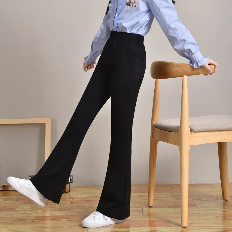 thumbnail image 1 of Pantalones acampanados negros de moda para niñas, estilo de ropa de abrigo de primavera/otoño, pantalones para niños, pantalones para niños con estilo, 1 of 5