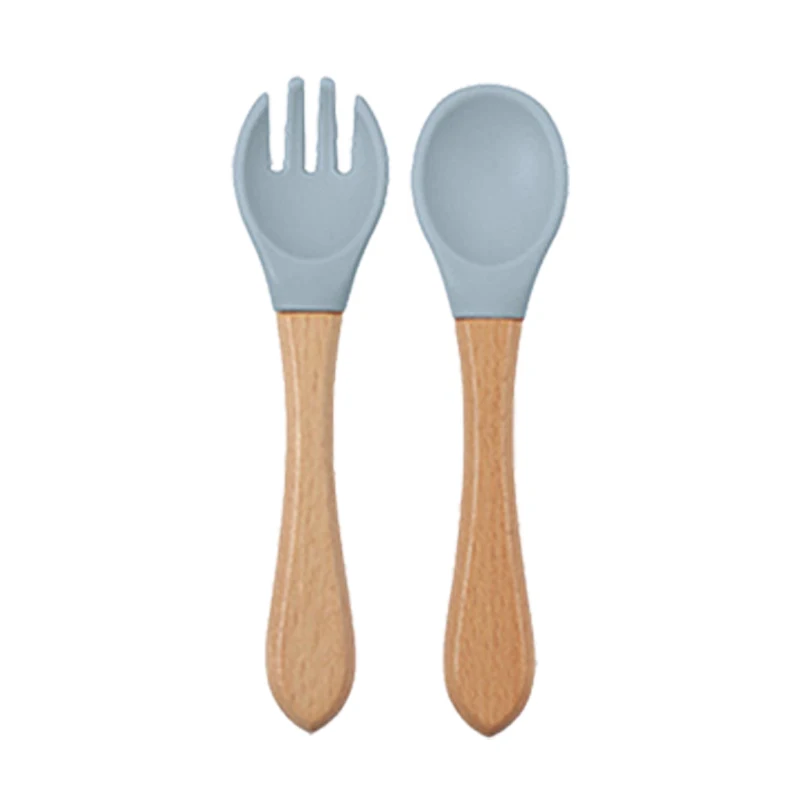 Eco-Friendly Silicone Toddler Suction Plate and Bowl Set with Wood Cutlery