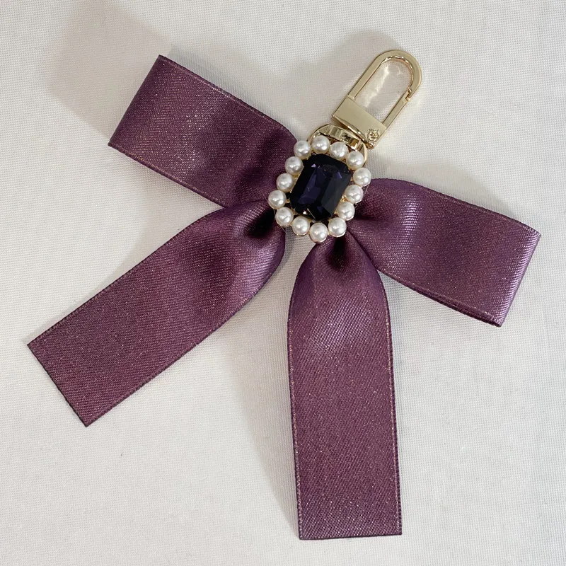Japanese Custom Pearl Rhinestone Ribbon Bowknot Bag Pendants Key Ring Hanging Ornament Lolita Sweet Women Bag Charms