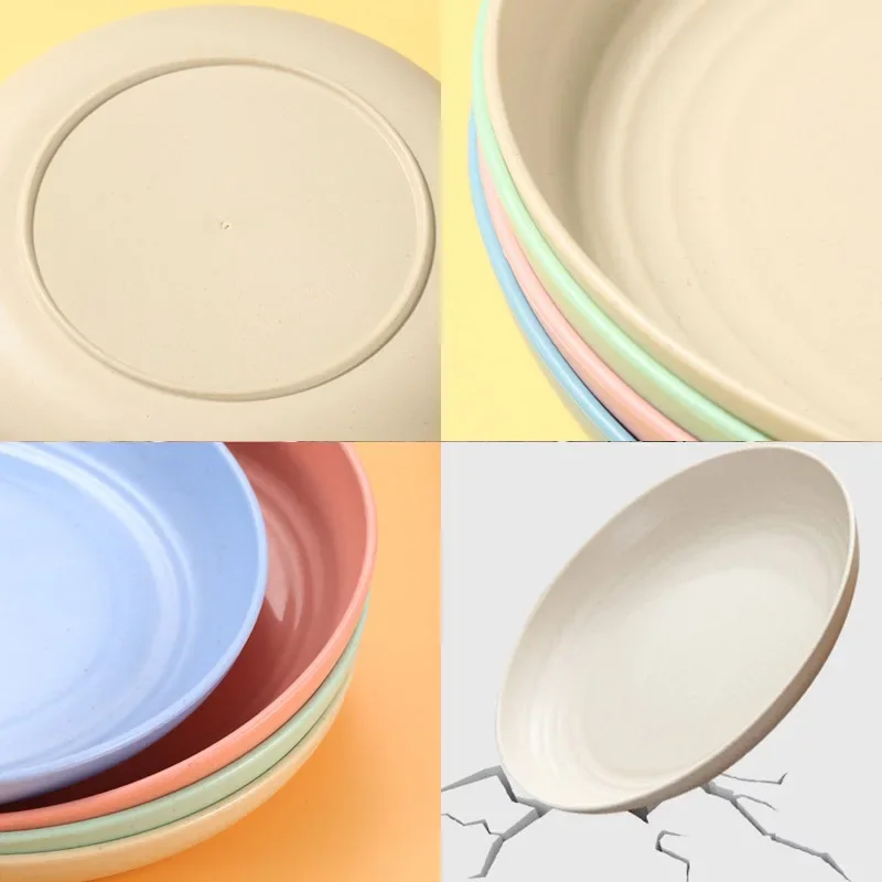 Assiettes rondes en paille de blé de couleur unie, assiettes à salade, Dessert, dîner, réutilisables, passe au micro-ondes, Anti-chute et incassables, assiettes à fruits