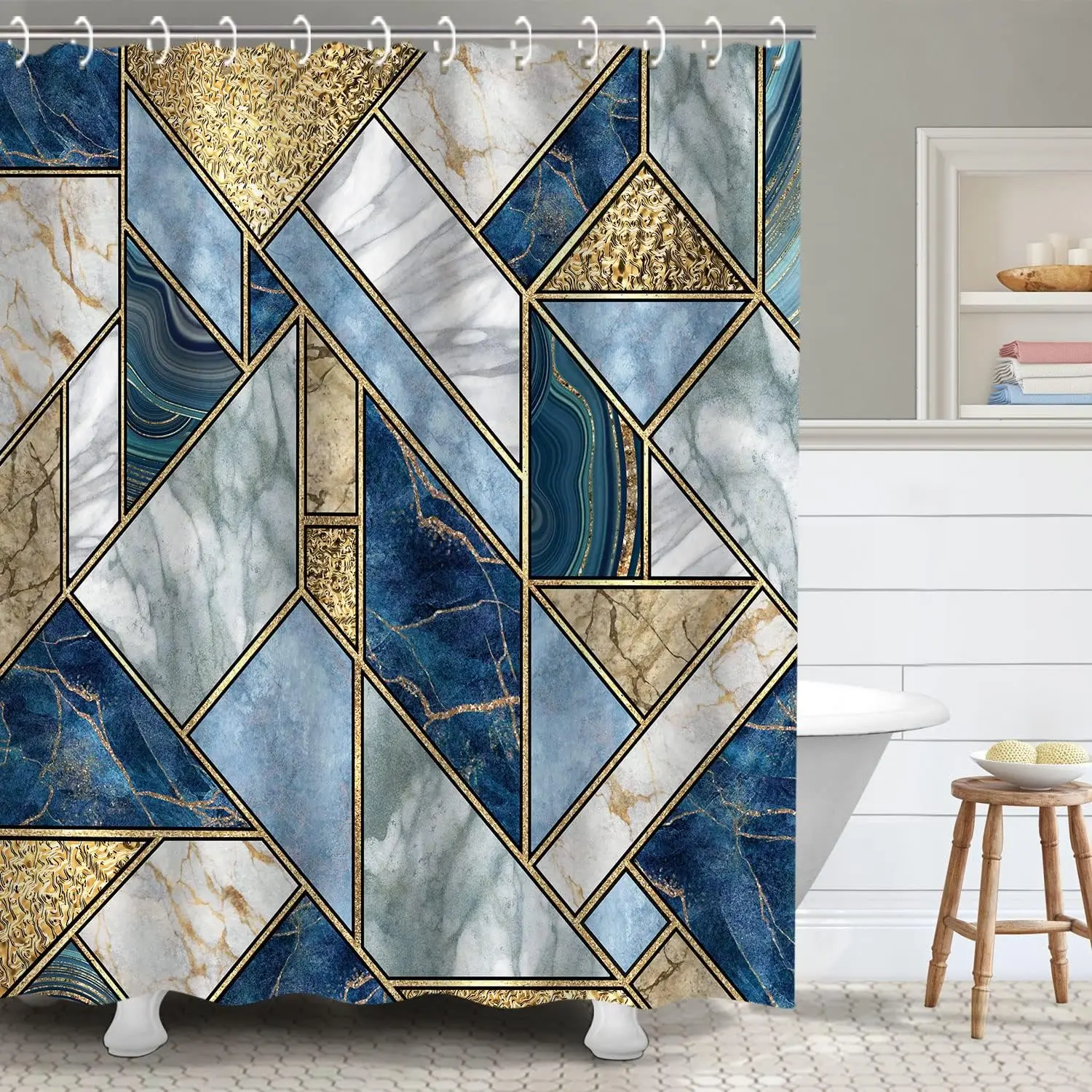 

Geometric Marble Pattern Shower Curtain Tracing Gold Geometric Abstract Shower Curtain Bathtub Partition Decorative Waterproof F